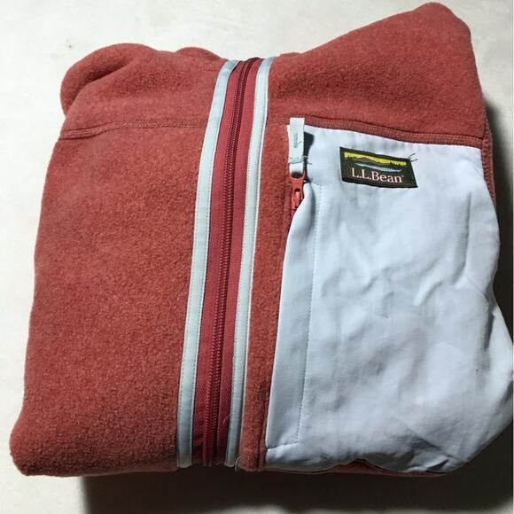 LL Bean S orange full zip sweater fleece hooded long sleeve contrasting pocket - Picture 8 of 8
